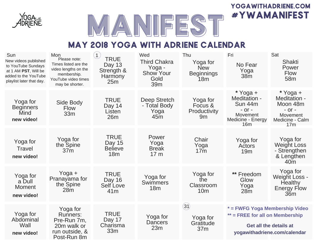 May 2018 YWA yoga calendar Yoga With Adriene