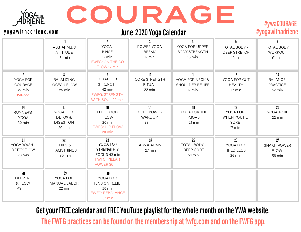 June 2020 Yoga Calendar – COURAGE