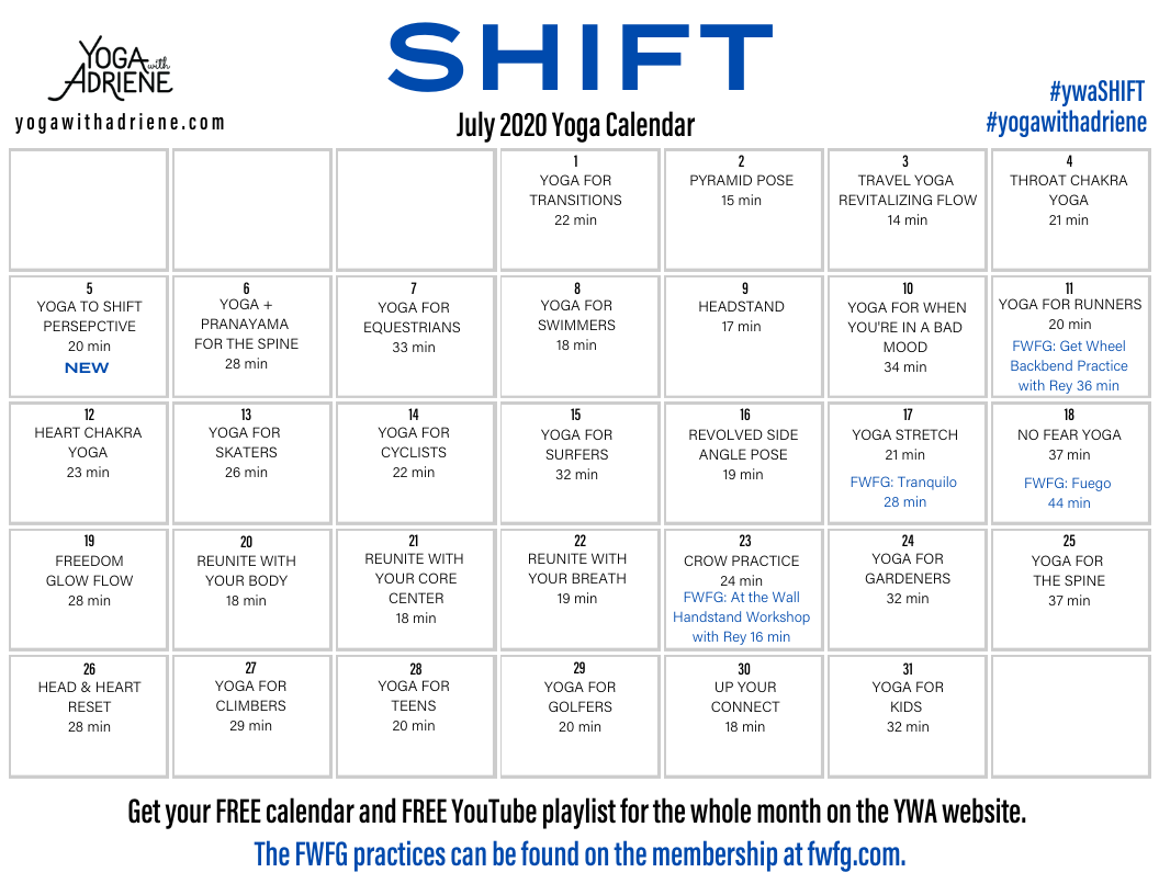 July 2020 Yoga Calendar – SHIFT