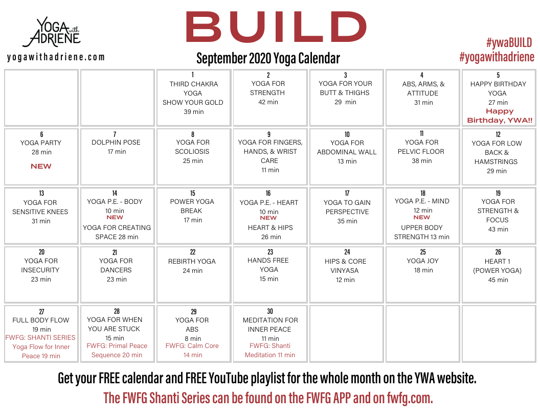 September 2020 Yoga Calendar – BUILD