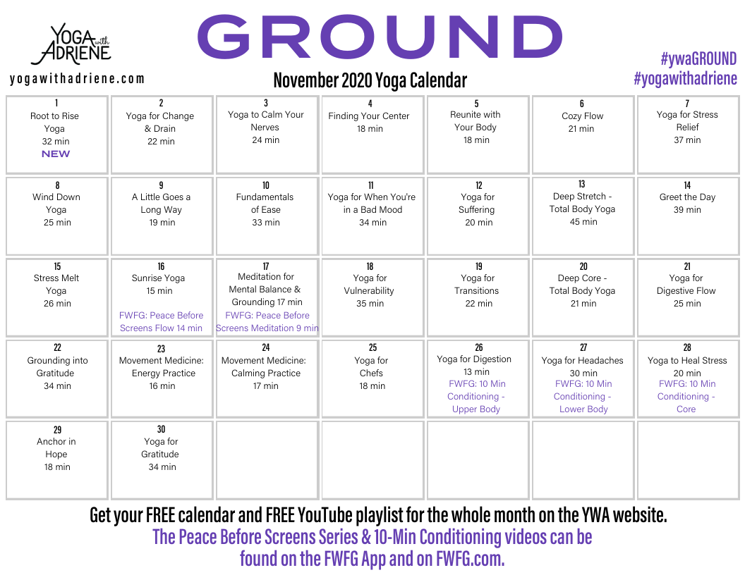 November 2020 Yoga Calendar – GROUND | Yoga With Adriene | Bloglovin’